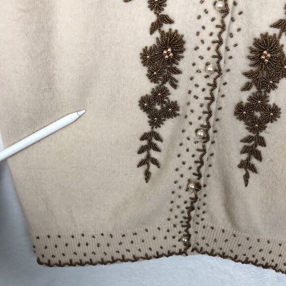 VTG 60s Wool Beaded Cardigan Sweater Women's Sz M Beige Pearl Buttons L/S - Picture 13 of 13